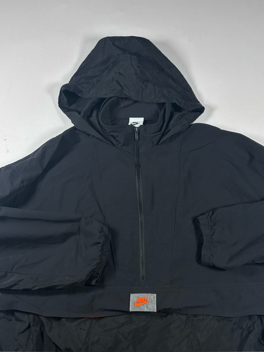 Vintage Nike Windbreaker Jacket XL Black 1/2 Zip Nylon Pullover Center Swoosh -